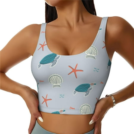 Jgfou Turtles And Shells Print Womens Sports Bra - Padded Workout Sports Bras Crop Tank Top
