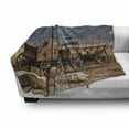 thumbnail image 3 of Barn Wood Wagon Wheel Soft Flannel Fleece Blanket, Vintage American Carriages Western Historical Transportation Prairie, Cozy Plush for Indoor and Outdoor Use, 50" x 70", Brown White, by Ambesonne, 3 of 6