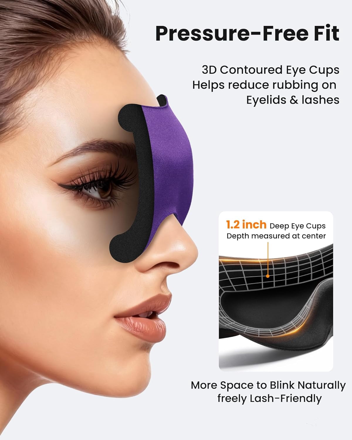 Eye Mask Sleep, Weighted Blackout Mask with Zero Eye Pressure, 3D Contoured Design, Soft Comfortable Fabric, Stable Wraparound Strap for Night Sleep, Travel, Meditation, for Women and Men
