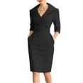 thumbnail image 3 of dgysar Women‘s 3/4 Sleeve Dress, V-Neck Wrap Style with Ties, Flattering for All Figures, Perfect Dress for Office, Dinner & Travel Black M, 3 of 5