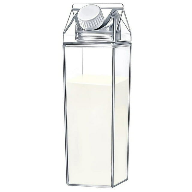 500Ml/1000Ml Clear Milk Carton Water Bottle Leak-proof Milk Box Water Bottle with 2 Spouts Portable Reusable Milk Bottles Water Juice Tea Container for Travel Sports Camping Use