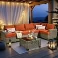 thumbnail image 6 of Vcatnet 6 Pieces Outdoor Patio Furniture Sectional Sofa PE Rattan Wicker Conversation Set with Solar Powered Coffee Table Orange Red, 6 of 8