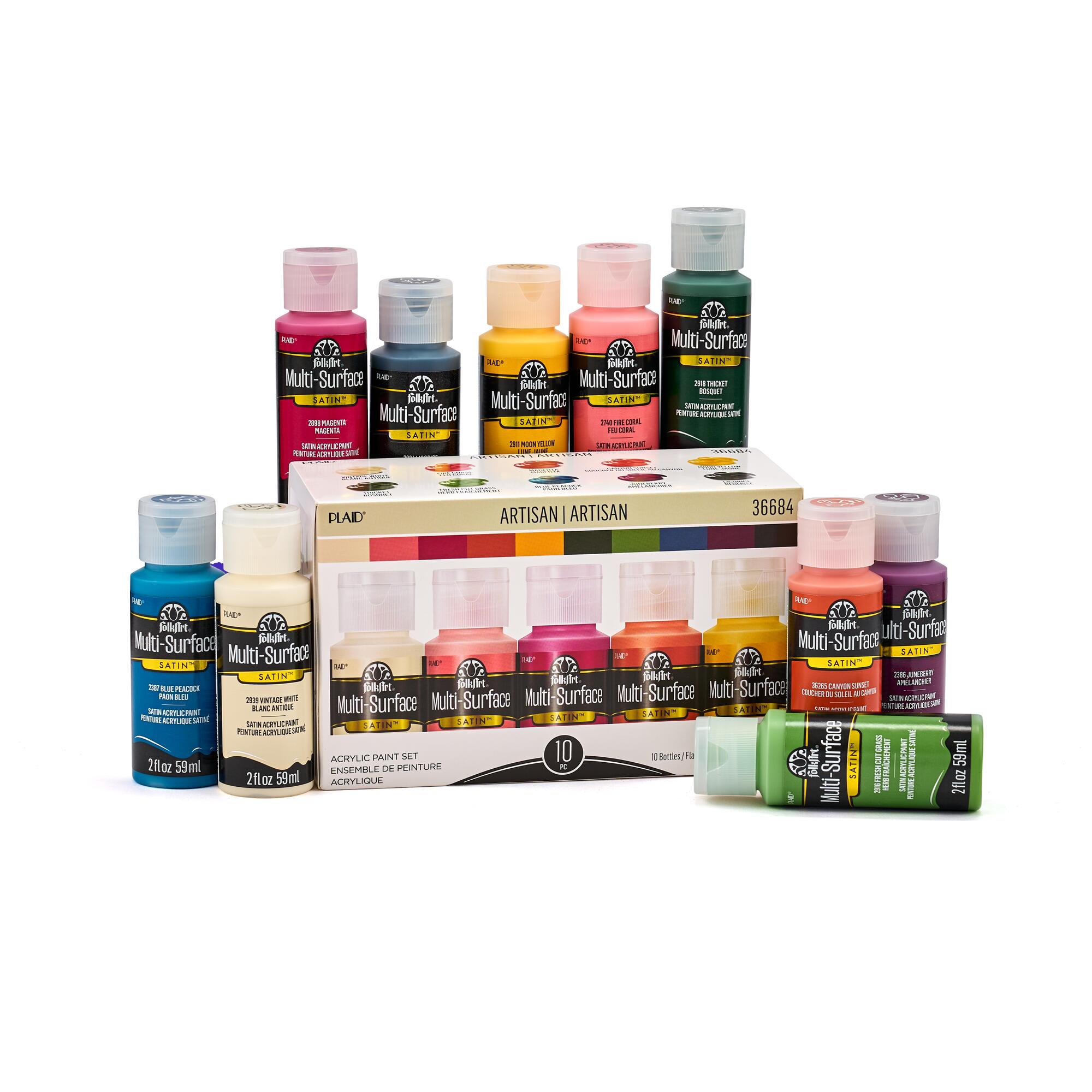 FolkArt Multi-Surface Acrylic Paint Set, 10 Colors, Satin photo 1