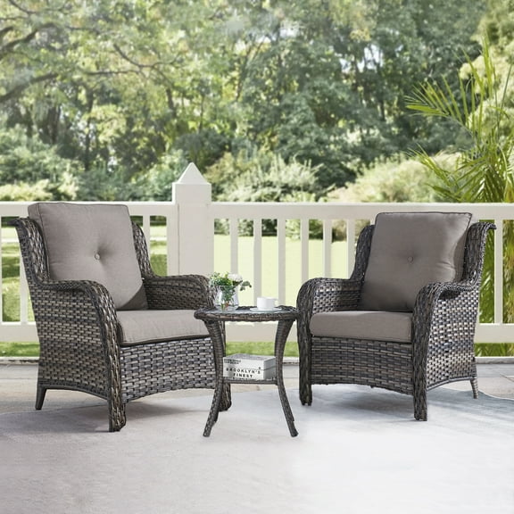 Gymojoy 3 Piece Patio Conversation Bistro Set Outdoor Chat Furniture, Porch Balcony Furniture Set,Wicker Lounge Chairs with Side Table Set,Navy