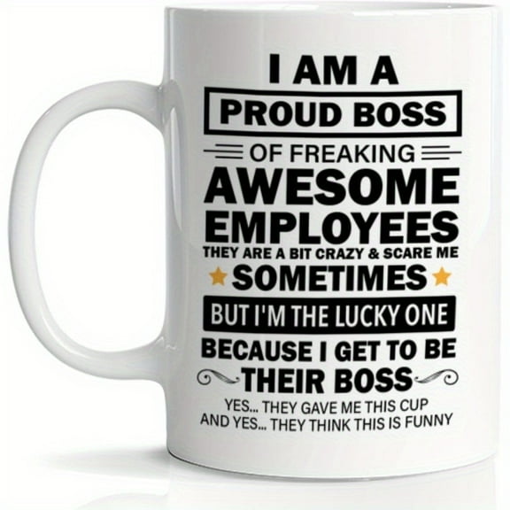Funny Boss Coffee Mug, 11 oz, White Ceramic Cup with Humorous Quote for Manager