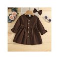 thumbnail image 2 of FOCUSNORM Ensembles d'Automne 2 Pcs pour Tout-Petites Filles, Robe à Col en V Boutonnée + Nœud pour Cheveux, 2 of 9