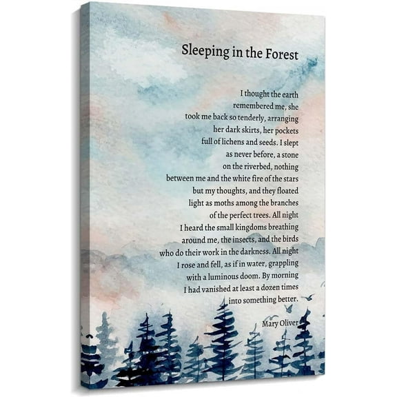 Mary Oliver Poem Wall Art Sleeping in The Forest Wall Art Poetry Art Canvas Prints for Bedroom Home Decor for poster
