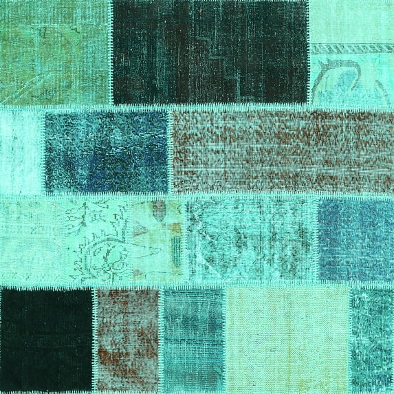 Ahgly Company Indoor Square Patchwork Turquoise Blue Transitional Area Rugs, 6' Square