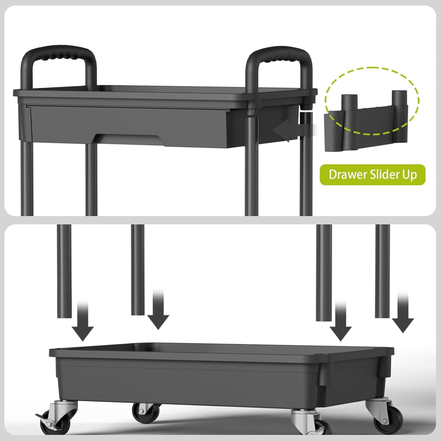 5 Tier Rolling Utility Cart, Mobile Storage Shelves with Wheels for Bathroom Laundry Office Home, Black