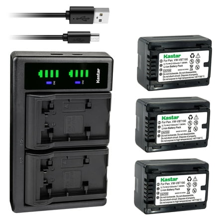 Kastar 3-Pack VW-VBT190 Battery and LTD2 USB Charger Compatible with Panasonic HC-W580 HC-W580K HC-W580GK HC-W580MGK HC-W850 HC-W850EB HC-W850M HC-W850GK HC-W850MGK HC-W850K HC-W870M Camera