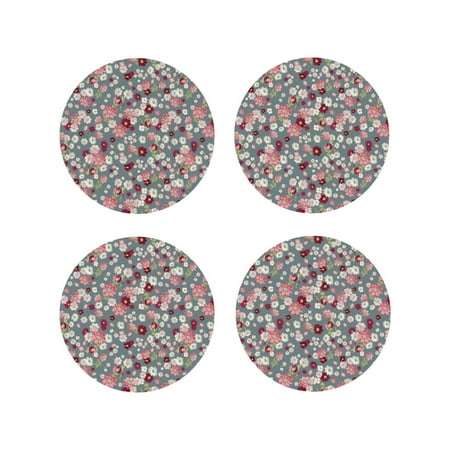 

Leather Coasters Set of 4 - Colorful Daisies Flowers Lightweight Non-Slip Drink Coasters for Desk Anti-Scalding Desk Cup Coasters for Office Table Decor Round Shape