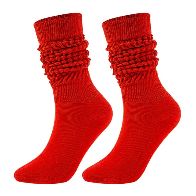 Baberdicy Chaussettes Slouch - Chaussettes Unisexes en Tricot à Bulles, Paire Rétro Haute Mollet, Rouge Taille Unique