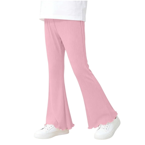 Lenpel Girls' Flare Leggings Toddler Baby Ribbed Knit Elastic Waist Ruffle Hem Bell Bottom Pants Bootcut Casual Pants