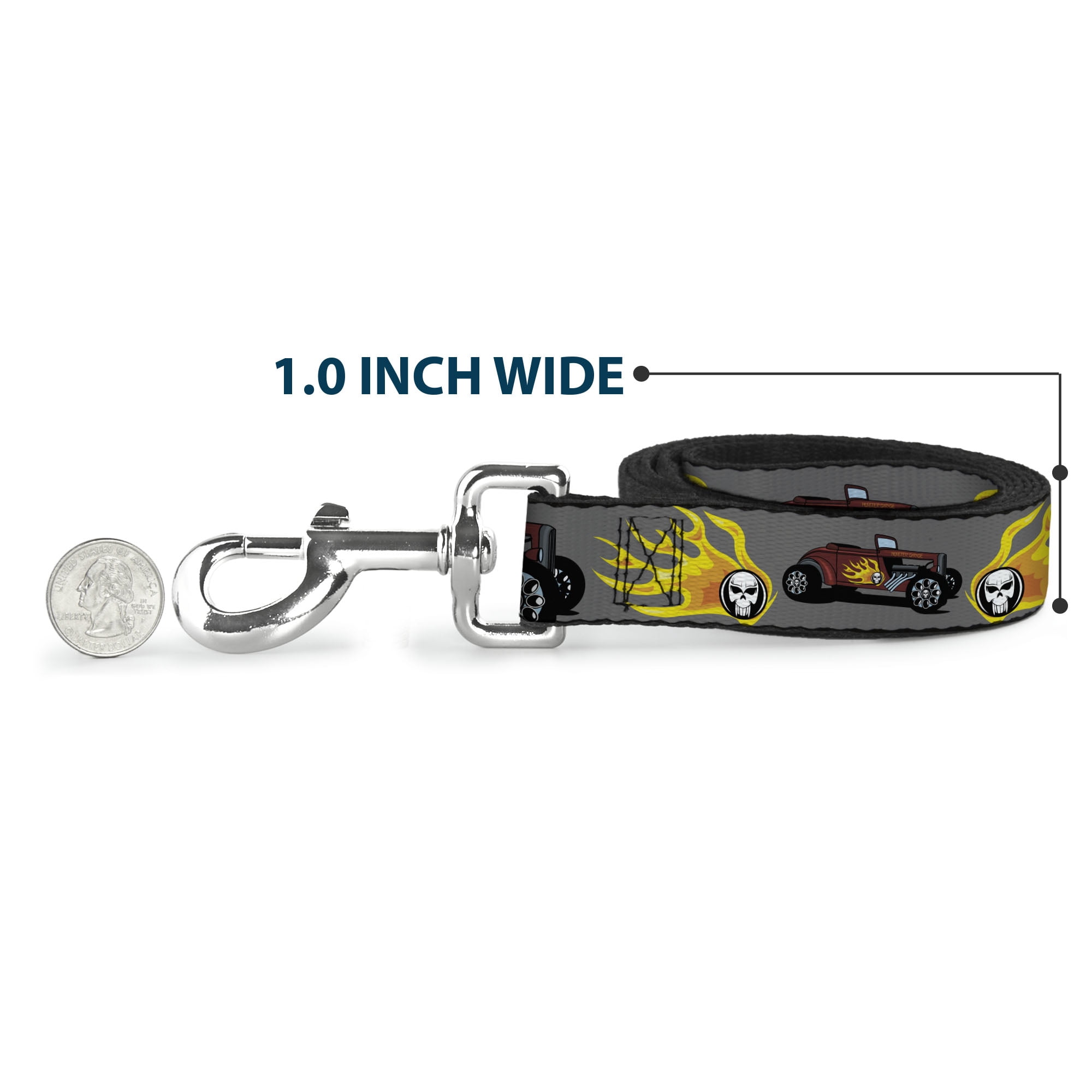 Buckle-Down Pet Leash, Dog Leash, Hot Rod Flame Skull, 6 Feet Long 1.0 Inch Wide