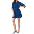 thumbnail image 1 of Unique Bargains Robe Chemise Junior à Manches Mi-Longues avec Ceinture et Col Pointu, 1 of 6