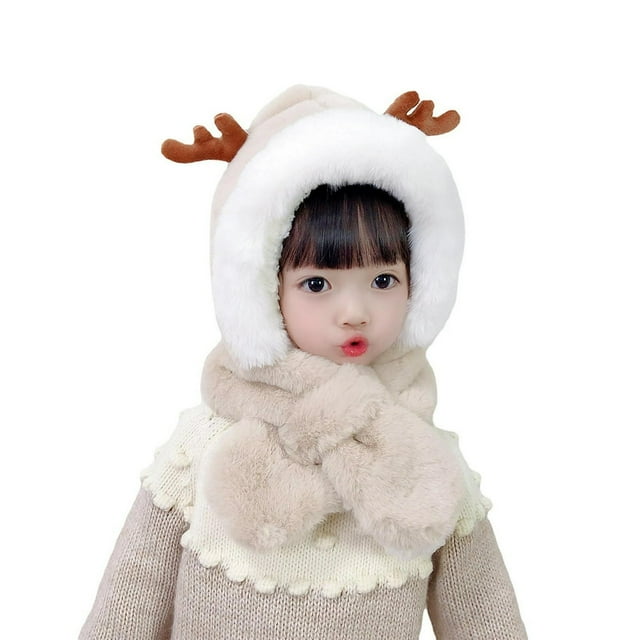 Chapeau pour Enfants Bois de Cerf Couleur Contrastée Automne Hiver Coupe-Vent avec Rabat d'Oreille pour Extérieur