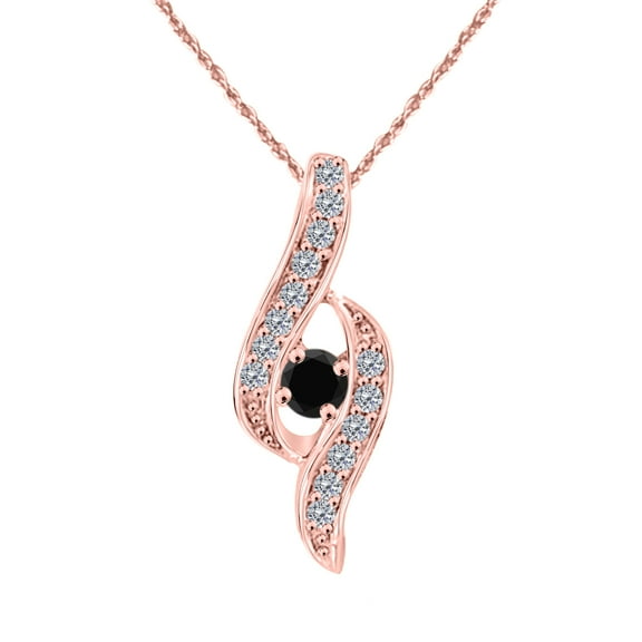 Mauli Jewels Engagement Necklace for Women 0.25 Carat Simple Black Diamond Pendant 4 prongs 14K Rose Gold With 18'' Chain|Silver Chain