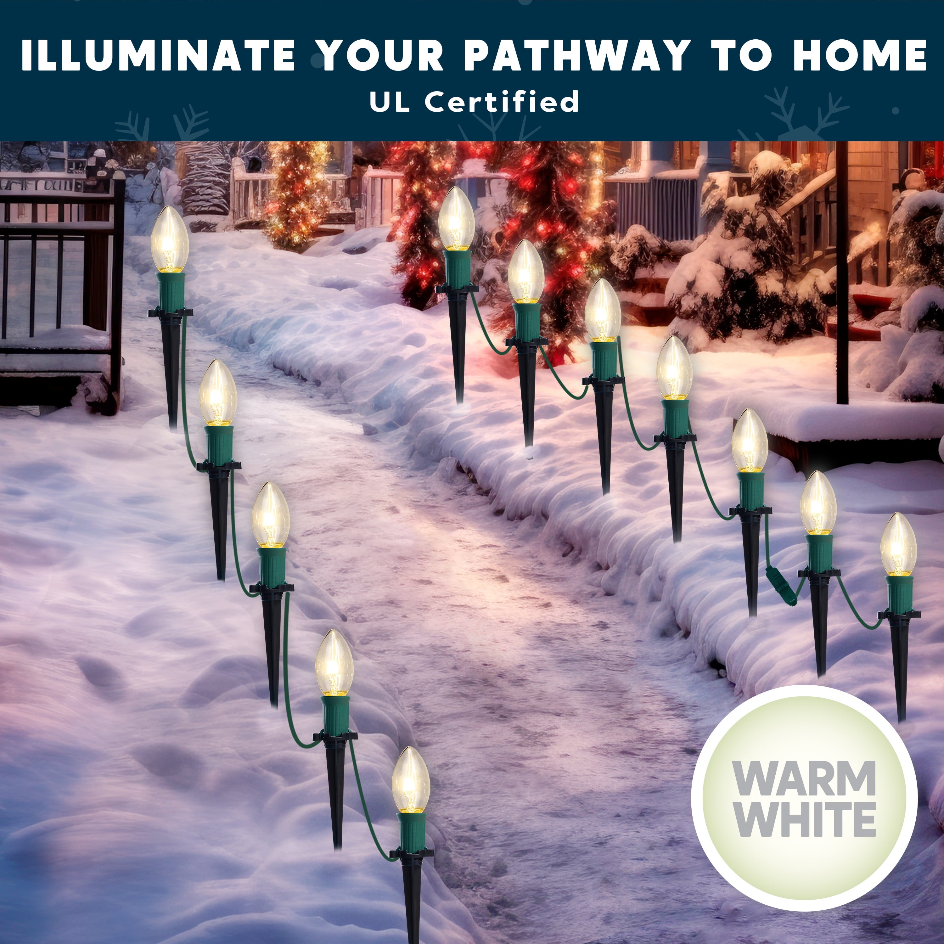 Joyfy Christmas Pathway Lights Outdoor,30.75 FT 24 Walkway Lights with Marker Stakes,Outdoor Christmas Lights for House Warm White Christmas Decorations
