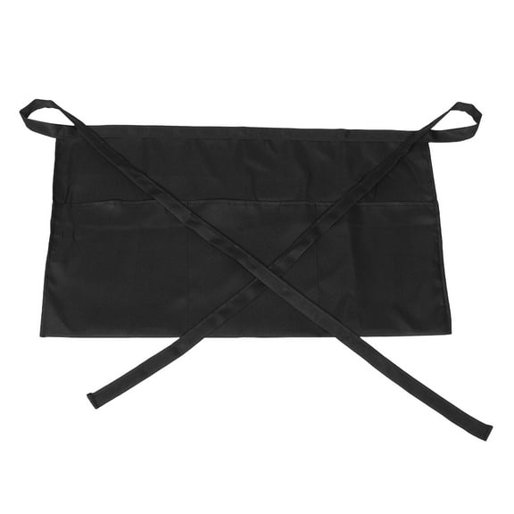 unbranded Restaurant Server Waist Apron With 3 Pockets Mid-Length Apron Easy To Clean And Durable For Women Men Black