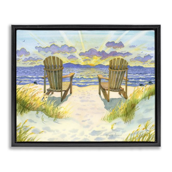 Stupell Industries Coastal Nautical Beach Chairs View Black Floating Frame Canvas Art, 21 x 17, by Robin Altman