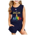 thumbnail image 4 of Baby Girls Outfits Summer Sleeveless Fashion Printed Vest T Shirt Tops Shorts Set Kids Clothes Dark Blue 7 Years-8 Years, 4 of 4