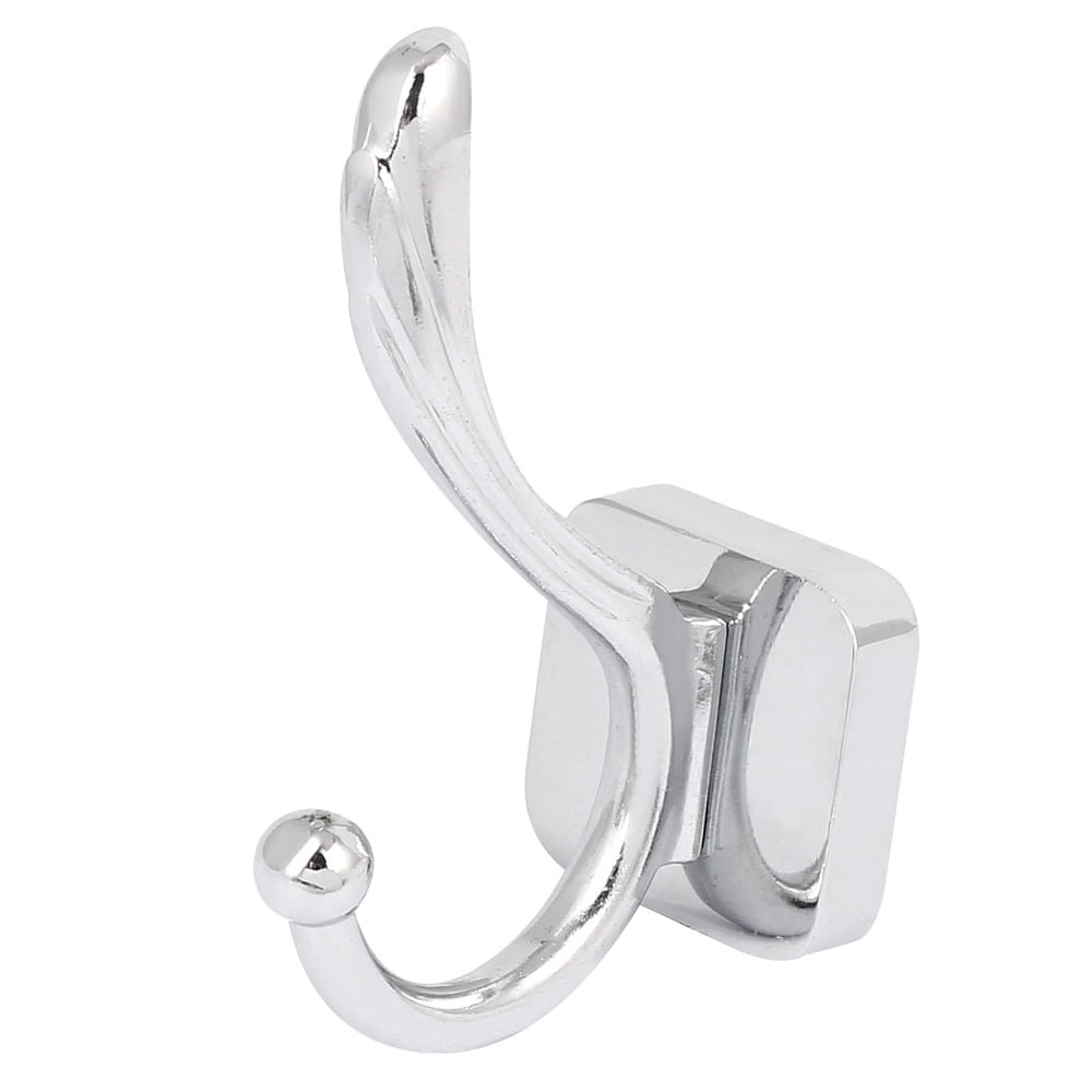 Double Hooks Screw Mounted Stainless Steel Wall Hanger Silver Tone