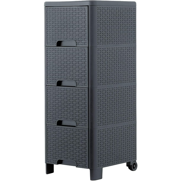 Superio 4 Drawer Grey Deluxe Wicker Storage Cabinet Dresser With Wheels For Cloths Toys In Bedrooms Playrooms Dorm Room Closet And Much More Walmart Com Walmart Com