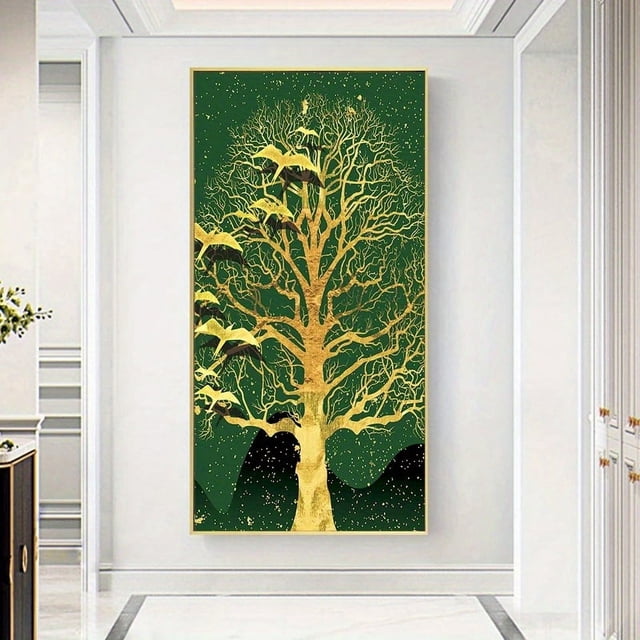 1pc Frameless Golden Tree Of Life Canvas Poster Print Modern Abstract Gold Leaf Wall Art Painting Nordic Living Room Decoration Picture Cuadro, No Frame