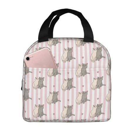 Insulated Lunch Bag for Women Men - Heart cat Leakproof Cooler Lunch Box for Women Men  Lunch Tote Bags for Work School Picnic Travel