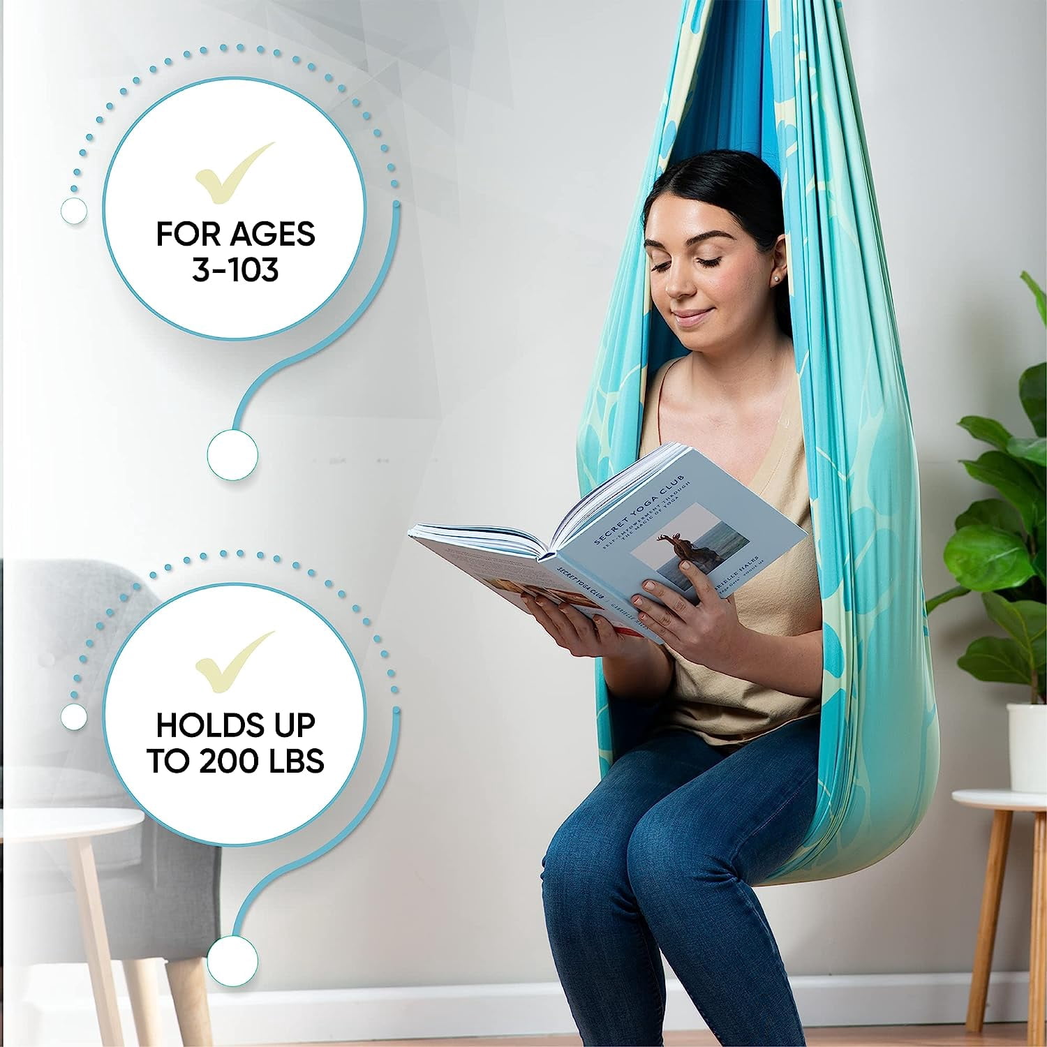 Friendly Cuddle Sensory Swing for Kids & Adults Cocoon Hammock, Marble Blue & Yellow