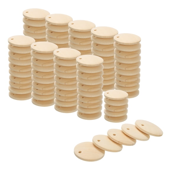 Round Wooden Discs, 100 Pack 20mm - Log Unfinished Wood Circles with Holes for DIY Jewelry Accessories