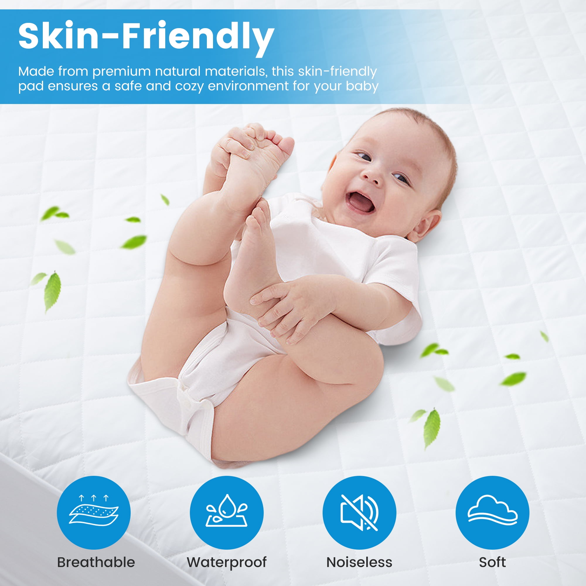WISHEAD Queen Mattress Protector 100% Waterproof Mattress Topper Mattress Pad Soft Breathable Comfortable Protection，White