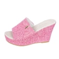 thumbnail image 5 of Rokment Linen Wedges Dress Slides Sandals for Women Beach Breathable Cotton Fabric Open Toe Platform Extra High Heels Fashion Casual Summer Espadrilles Heeled Slip on Pink Size 9.5, 5 of 6
