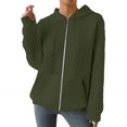 thumbnail image 2 of Women Oversized Hooded Zip Up Cardigan Sweatshirts Long Sleeve Hoodie Casual Lightweight Sweater Fashion Jacket, Army Green, XL, 2 of 7