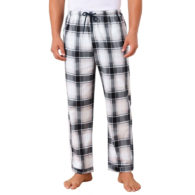 Inspire Chic Conjunto de Pantalones de Dormir para Hombre con Cintura Elástica y Cordón, Pantalones de Pijama Casuales de Cuadros 34 Beige Negro