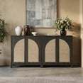 thumbnail image 4 of SICOTAS 34.2 Inch Wide Kitchen Pantry Cabinet Set of 3 with 2 Arch Rattan Doors, Adjustable Shelves, for Kitchen Storage, Freestanding Organizer Sideboard in Black, 4 of 12