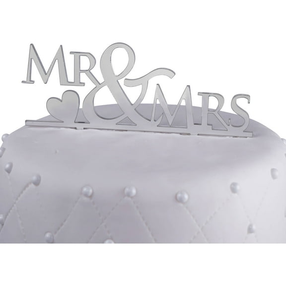 Unik Occasions "Mr. and Mrs." Acrylic Wedding Cake Topper with Heart, Silver Mirror