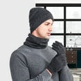 thumbnail image 3 of Anvazise Men Autumn Winter Warm Knitted Fashion Fluffy Woolen Hat Plush Gloves Scarf Set, 3 of 13