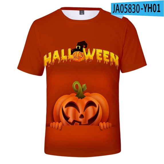 Men Women Halloween T-Shirt Novelty Trend Pumpkin Skeleton Tee Tops Funny Crew Neck Short Sleeve Pumpkin Graphic Shirts