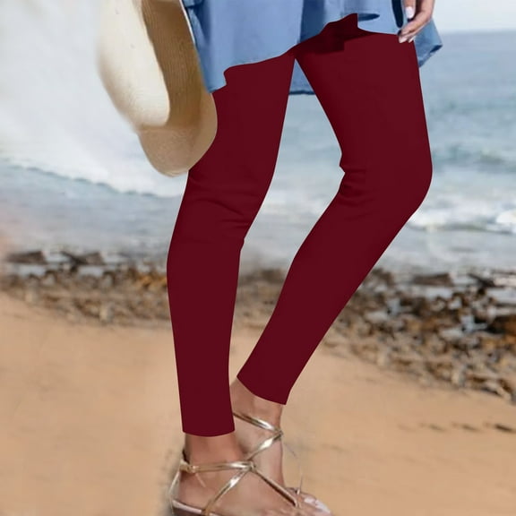 LEBONYARD Womens High Waist Ankle Yoga Leggings,Plus Size Womens Pants Clearance,Women's Fashion Print Leggings with Yoga Sport Elastic Pants Wine S