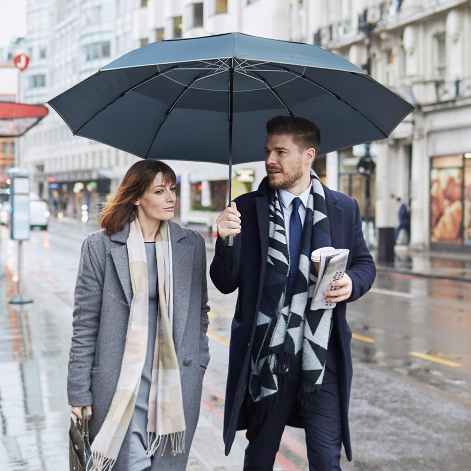G4Free 54/62 inch Windproof Inverted Umbrella, Reflective Stripe Double Canopy, Automatic Open/Close, Compact for Travel, 10 Ribs Rain Protection