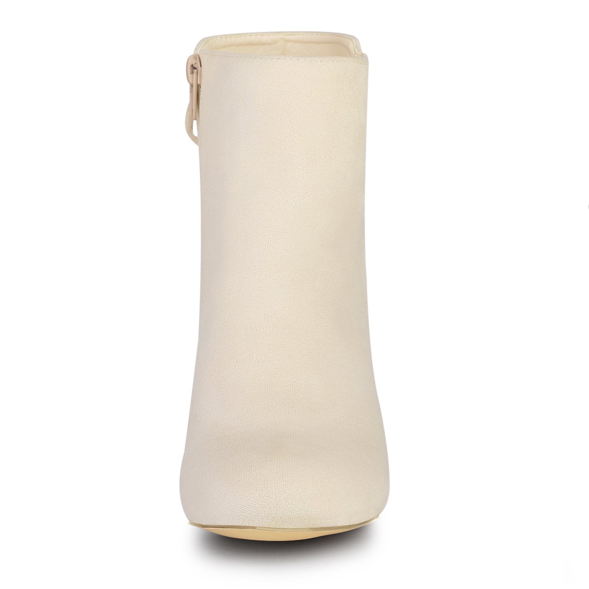 Unique Bargains Women's Round Toe Block Heel Back Zipper Ankle Boots Cream 10