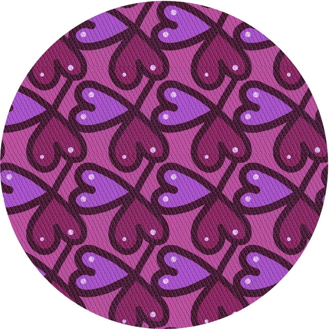 Ahgly Company Machine Washable Indoor Round Transitional Dark Magenta Purple Area Rugs, 3' Round
