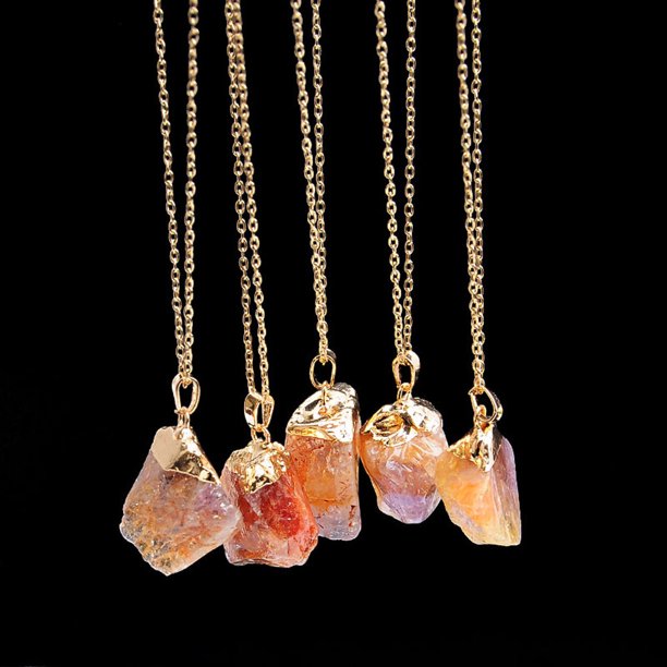 Zyooh Natural Rainbow Stone Crystal Rock Quartz Pendant Necklace Birthstone Gold Plated Full Wire Wrap Gemstone Necklace Jewelry Yellow Walmart Com