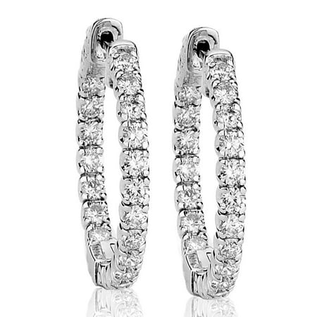 - 14K Gold 2.00ct TDW Inside Out Diamond Hoop Earrings