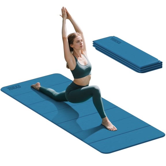 YOHAO Yoga Mat,Large Size:75×32 inches,Foldable Workout Mat for Yoga,Pilates and Travel,Anti-Rolling,Non-Slip,Easy Unfold and Storage(Blue)