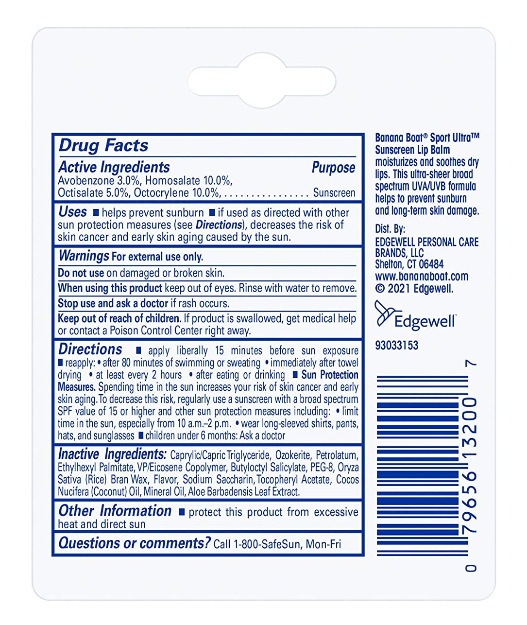 Banana Boat Spf#50+ Sport Ultra Lip Balm Twin Pack 0.15oz (Pack of 3)