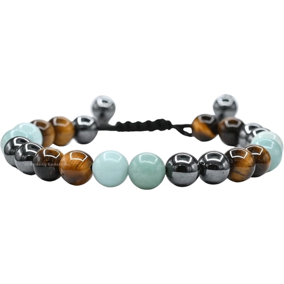 Child Bracelet - Hematite Amazonite Tiger Eye Bracelet Set for Men Women Healing Calming Anxiety Stress Relief 