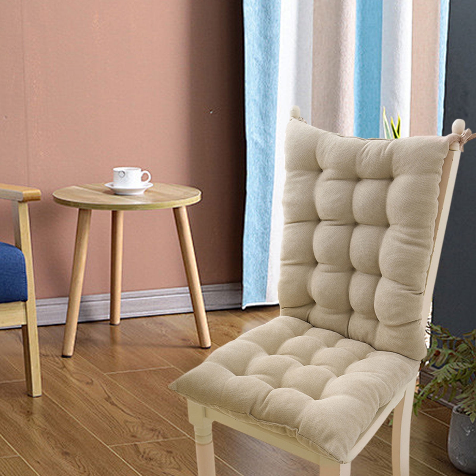 EazyTech One-Piece High Back Rocking Chair Cushion with Ties Tufted Seat Cushion for Outdoor Indoor Home Office Dining garden Patio Furniture Recliner Cushion Non-Slip Beige