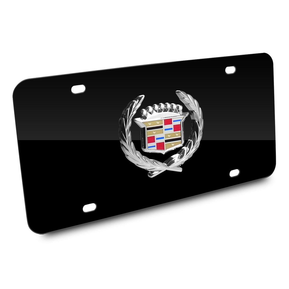 Cadillac Classic Logo on Black Metal License Plate